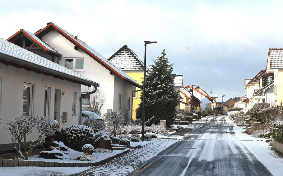 Houses line a street in Weilerbach, Germany, in February 2018.  A new Pentagon policy removes the housing office from its gatekeeper role of ensuring German landlords charge market value rental rates to Americans.