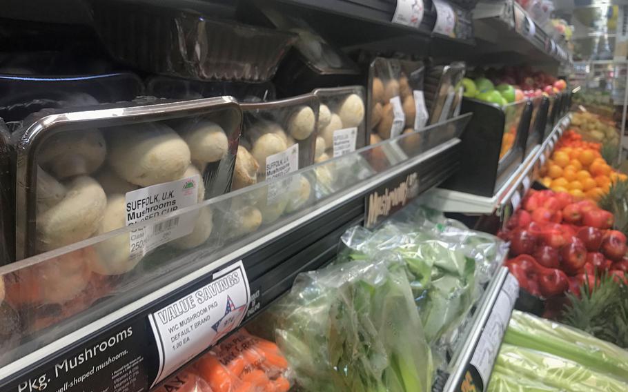 Fresh produce sits ready for customers at RAF Mildenhall's commissary, Oct. 17, 2019. Analysts say fresh food prices may go up in Britain following an exit from the European Union, but commissary officials expect minimal impact to their stocks.