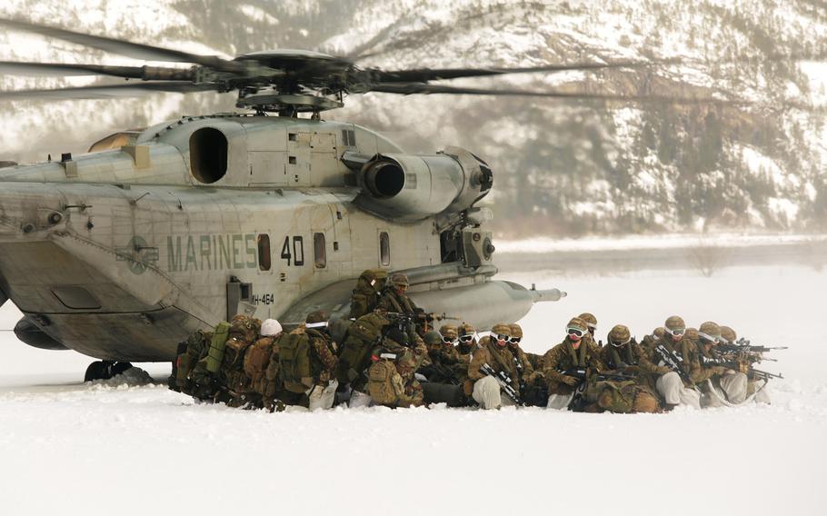 Marines support NATO allies and partners in the Namsos fjord, Norway, during Exercise Cold Response in 2016. About 7,500 American troops will take part in Cold Response this year, about 3,000 less than originally planned.