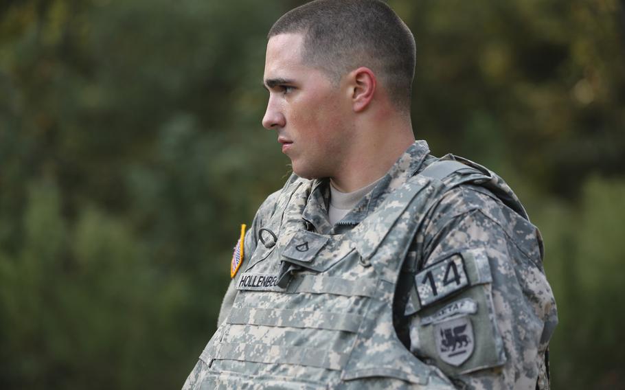 Then-Pfc. Brian K. Hollenbeck during the Army's ''Best Warrior'' competition at Fort Lee, Va., in 2014, which he won. Convicted of sexually assaulting his sleeping mother-in-law three years ago, he was again found guilty in a retrial in January 2020.