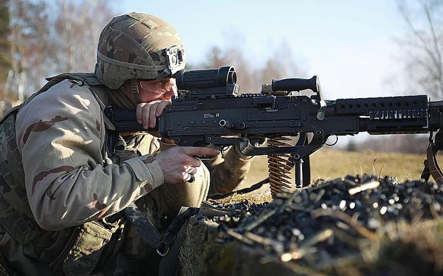 A U.S. 1st Cavalry Division soldier fires a M249 Light Machine Gun during training at Grafenwoehr Training Area, Germany, Jan. 16, 2020. Most NATO members are confident the U.S. will come to their defense if attacked by Russia, but are unwilling to do the same in return according to a Pew Research Center report released Feb. 9, 2020.
Tomarius Roberts/U.S. Army