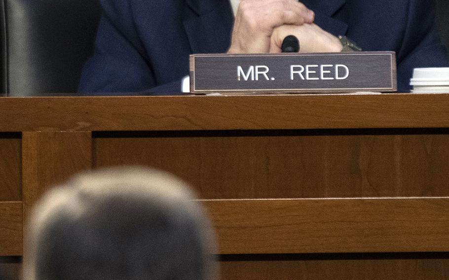 Sen. Jack Reed, D-R.I., questions EUCOM Commander and NATO Supreme Allied Commander Europe Gen. Tod D. Wolters, foreground, during a Senate Armed Services Committee hearing on Capitol Hill, Feb. 25, 2020.
Joe Gromelski/Stars and Stripes