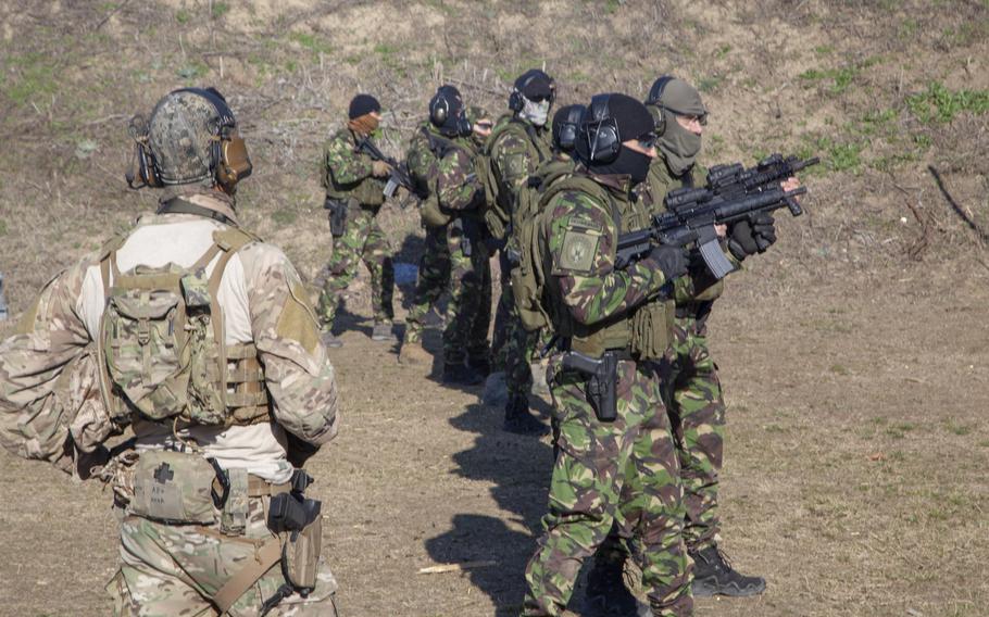 A Navy SEAL instructs Serbian security forces on Feb. 20, 2020, during a nearly monthlong counterterrorism training mission in Belgrade, Serbia, led by U.S. Special Operations Command Europe.