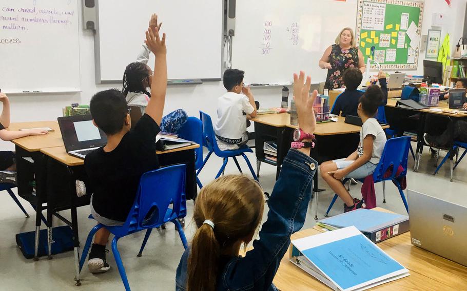 Teacher Heather Heffernan and a 5th grade class at Bahrain School in September 2019. Bahrain School has the highest percentage of students enrolled in the virtual school program in DODEA-Europe.