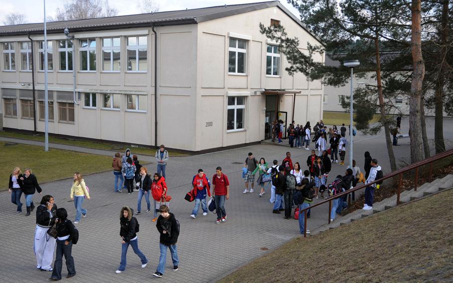DODEA students mill around after school in Kaiserslautern, Germany, in this file photo. A report by the DODEA inspector general found more than 500 incidents of serious misconduct involving students, including sexual assaults, went unreported.
