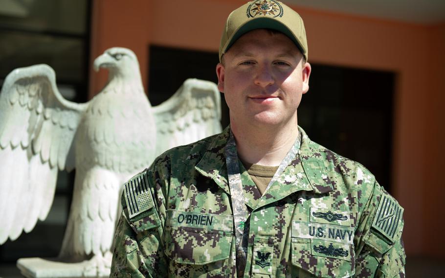 Petty Officer 2nd Class Andrew O'Brien, attached to the Naval Computer and Telecommunications Station in Naples, Italy earlier this year, was able to lose more than 90 pounds in 12 months.