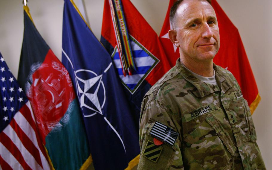 The Regional-Command — South commander, Maj. Gen. Robert B. Abrams, of the 3rd Infantry Division, in his headquarters Oct. 2, 2012, at Kandahar Air Field, Afghanistan.