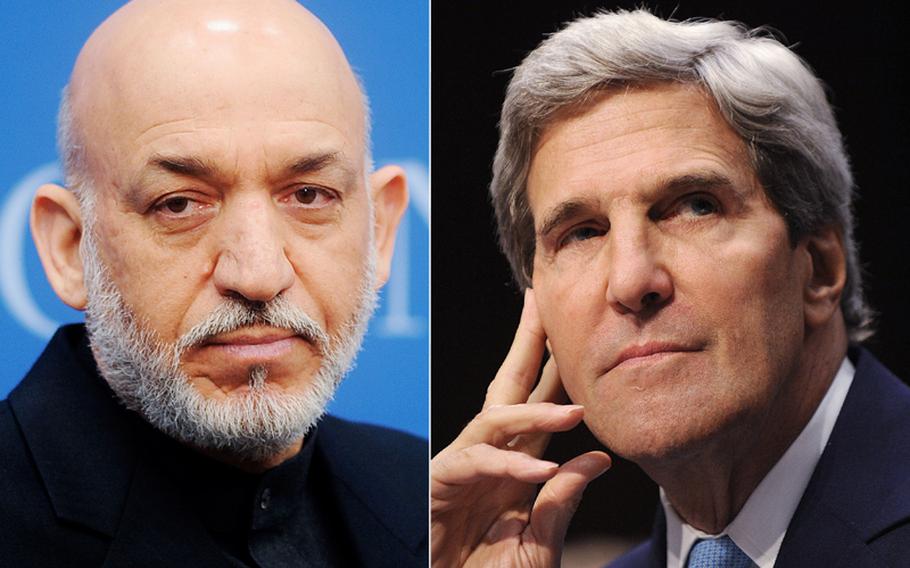 Afghan President Hamid Karzai, left, and U.S. Secretary of State John Kerry