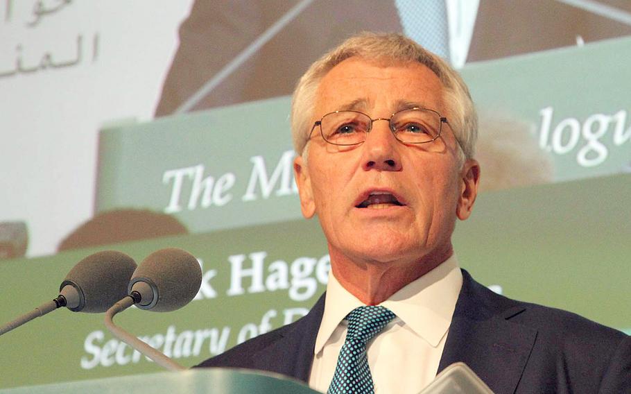 Defense Secretary Chuck Hagel speaks at the Manama Dialogue, an annual security conference in Bahrain Dec. 7, 2013. The following day, Hagel arrived in Afghanistan.
