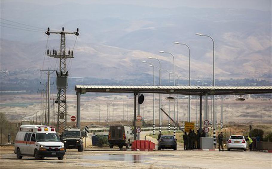 The entrance to the Allenby border crossing, the main border crossing for Palestinians from the West Bank traveling to neighboring Jordan and beyond, Monday, March 10, 2014. Israeli guards shot and killed a Palestinian on Monday as he tried to grab a rifle from an Israeli soldier at the border crossing between the West Bank and Jordan, the military said.
