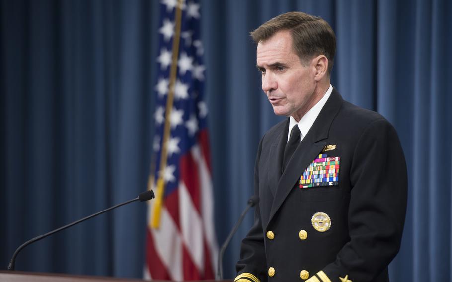 Admiral John Kirby briefs the press at the Pentagon June 24, 2014. 
