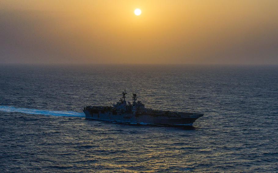 The multipurpose amphibious assault ship USS Bataan at-sea in the U.S. 5th Fleet area of responsibility July 4. Bataan is the flagship for the Bataan Amphibious Ready Group, with the embarked 22nd Marine Expeditionary Unit. The Navy announced Friday, Oct. 3, 2014, that the Bataan group has left the 5th Fleet area of responsibility and is on its way back to the United States.