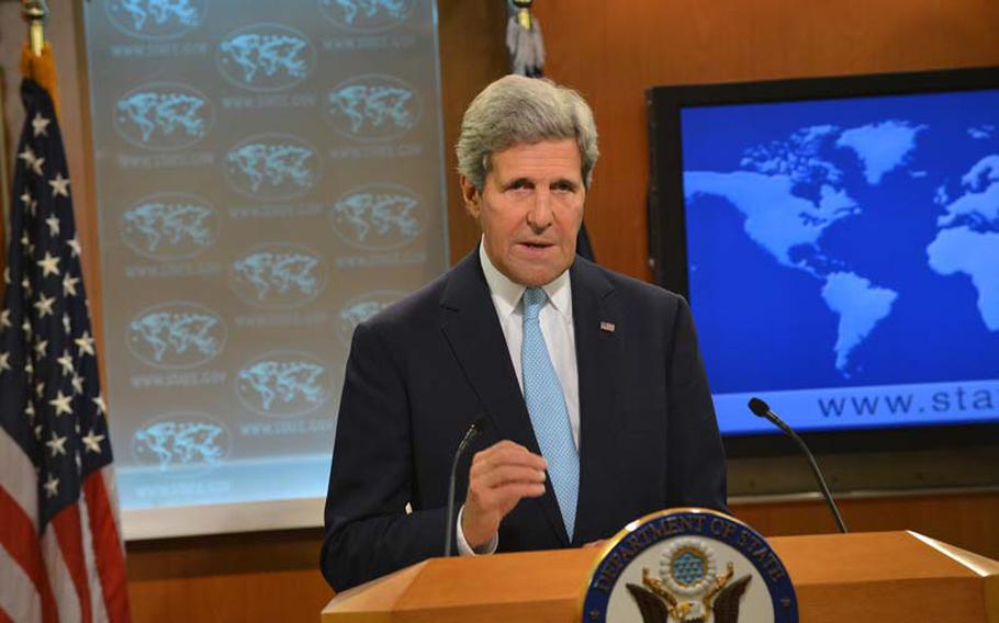 In this file photo from Sept. 8, 2014, Secretary of State John Kerry delivers a statement on the formation of the Iraqi government in Washington, D.C.