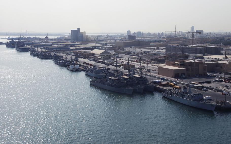 Multinational vessels are moored at Naval Support Activity Bahrain in preparation for International Mine Countermeasures Exercise Oct. 30, 2014. IMCMEX includes navies from 44 countries. 