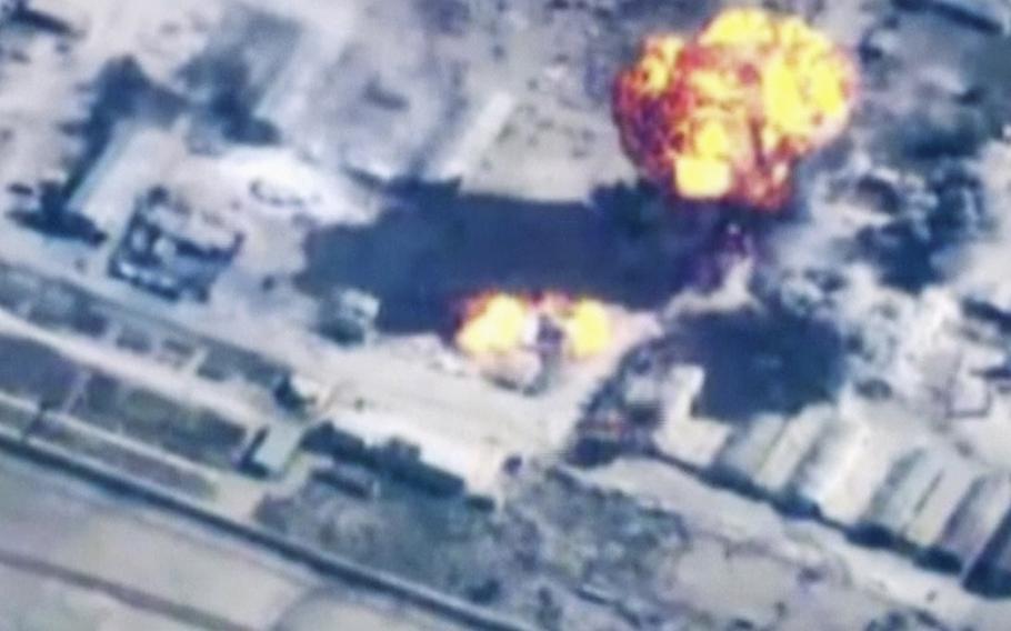 Explosions go off as the military carried out airstrikes at an undisclosed location in Syria. 