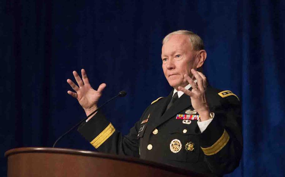 Army Gen. Martin E. Dempsey, chairman of the Joint Chiefs of Staff, speaks at a Volunteer Leadership Symposium breakfast hosted by the University of Notre Dame at the Ritz-Carlton hotel in Washington D.C., April, 14, 2015. 
