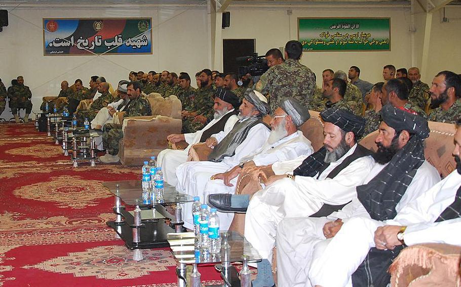 Members of the High Peace Council attend meetings at Camp Shorabak, Helmand province in June 2012. The Afghan government and the Taliban are set to meet in China to discuss the possibility of launching peace talks, official with the High Peace Council announced Saturday, July 25, 2015.