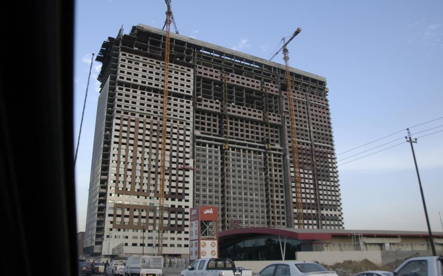 High-rise construction in Irbil, Iraq, in October 2015. With an economic downturn, construction has halted on many such projects.