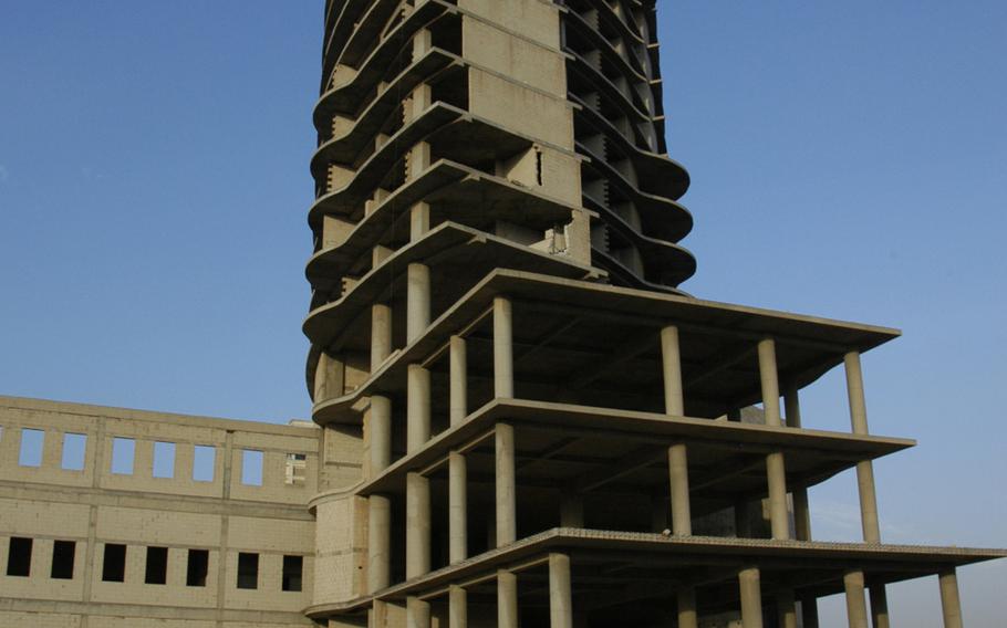 A half-built high-rise development in Irbil, Iraq, where an economic downturn has slowed or halted many such projects. 