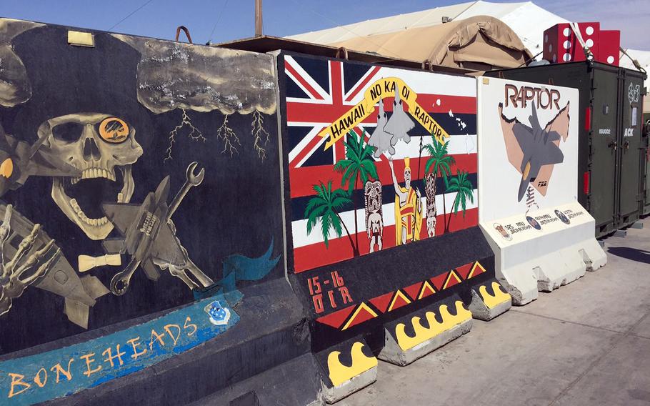 Murals of some of the Air Force units at Al Dhafra Air Base. 