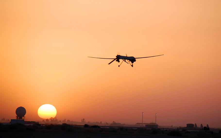 A U.S. Air Force MQ-1B Predator goes out on patrol from Balad Air Base, Iraq, in August 2007. 