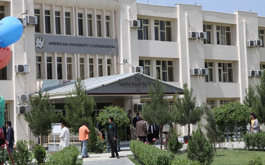 An entrance to the American University of Afghanistan in Kabul is seen in May 2011. During a raid in August, a team of Navy SEALs unsuccessfully attempted to rescue two professors kidnapped near the university on Aug. 7, 2016.