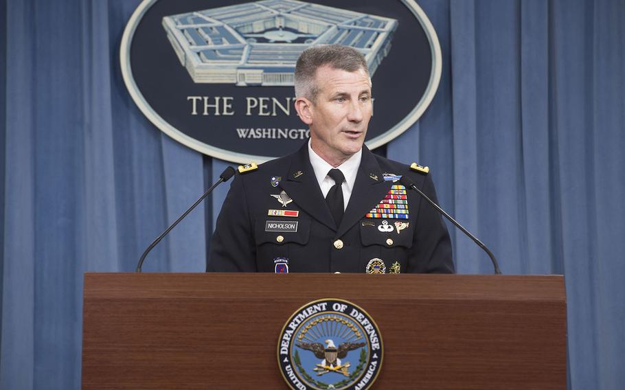 Gen. John Nicholson attends a briefing at the Pentagon, Sep. 23, 2016