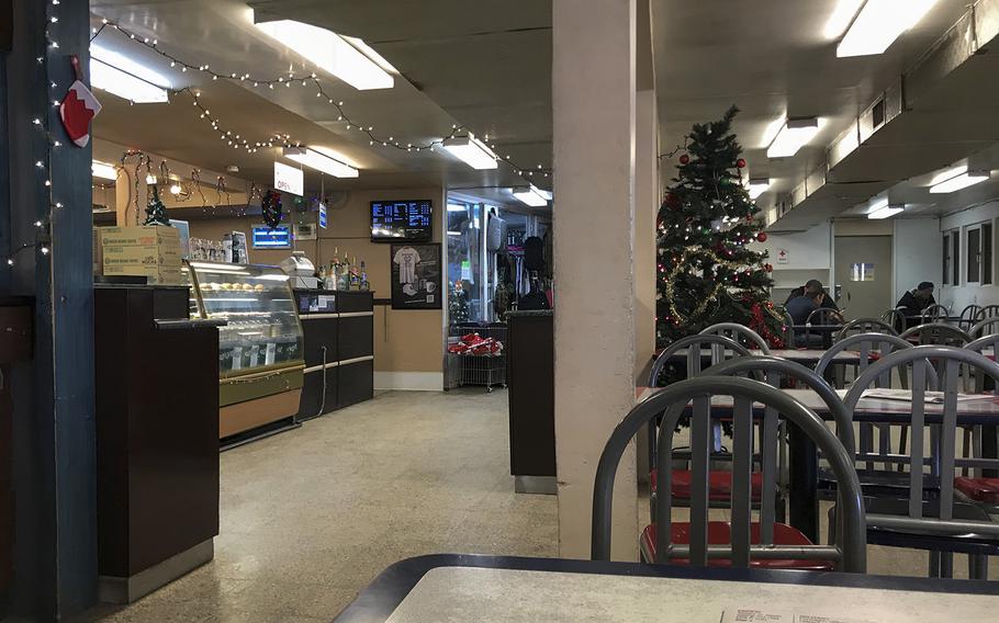 The food court at the Bagram Air Field exchange complex where the Pizza Hut is located, pictured here on Wednesday, Dec. 20, 2017, also includes a Green Beans cafe.