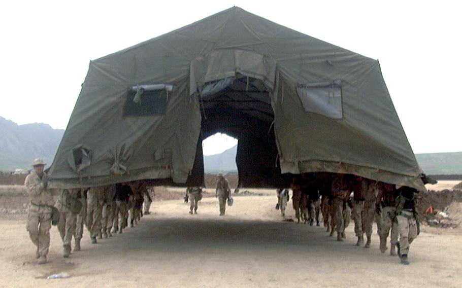 Moving day for the 86th Contingency Response Group: With the Army moving south, the Air Force expeditionary unit seizes some valuable real estate after spending nearly three weeks parked on the edge of the concrete ramp at Bashur Airfield in Iraq in 2003. 