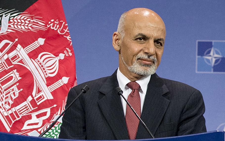 Afghan President Ashraf Ghani at a news conference at NATO headquarters in 2014. Ghani announced a cease-fire with the Taliban beginning June 12, 2018.

