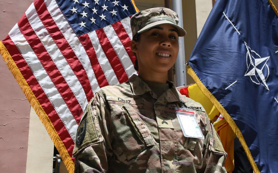 Army Cpl. Ruby Cruz celebrates Independence Day at NATO's Resolute Support headquarters on Wednesday, July 4, 2018. 