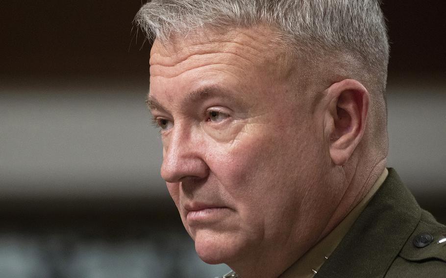 Lt. Gen. Kenneth F. McKenzie, Jr., nominee to serve as commander of U.S. Central Command, listens during his Senate Armed Services Committee confirmation hearing on Capitol Hill, Dec. 4, 2018.
