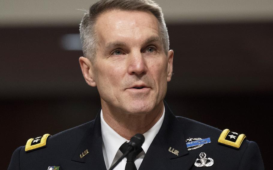 Lt. Gen. Richard D. Clarke, nominee to serve as commander of U.S. Special Operations Command, speaks at his Senate Armed Services Committee confirmation hearing on Capitol Hill, Dec. 4, 2018.