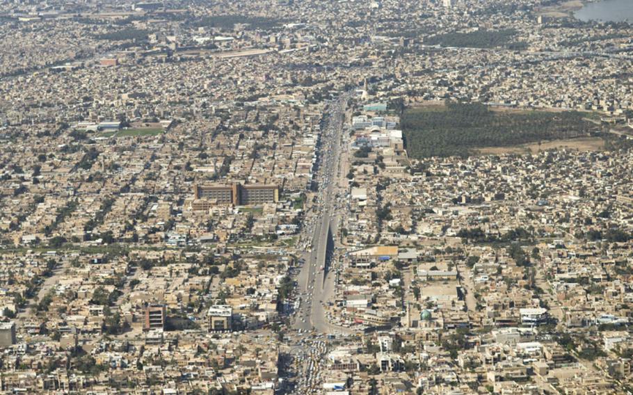 This file photo shows an aerial view of Baghdad, Iraq, on April 3, 2017.