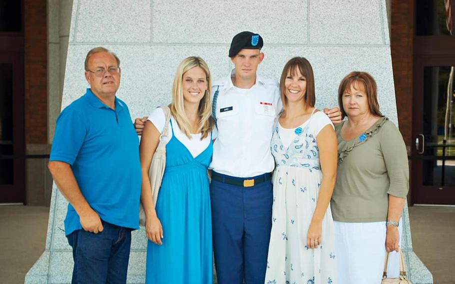 Sgt. 1st Class Dustin Ard, center, is shown in this undated family photo. Ard, a Green Beret sergeant from Idaho, was killed in action Thursday, Aug. 29, 2019 in Afghanistan