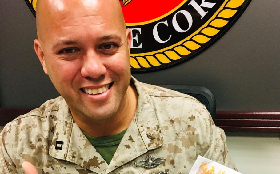 Navy Lt. Kawika Segundo, a medical planner stationed at Naval Amphibious Force 51/5, leads a bone marrow drive at his command on Oct. 24, 2019.

