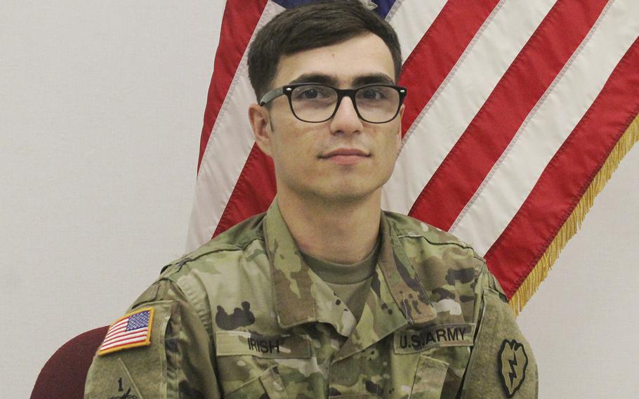 This undated photo released by the U.S. Army shows Sgt. Nathaneil G. Irish. The Defense Department announced Wednesday, Oct. 30, 2019, that Irish died as a result of a non-combat related incident in Iraq. 