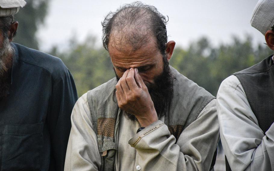 A fighter for Islamic State lines up Nov. 19, 2019 in Jalalabad, Afghanistan, after surrendering to the Afghan government. An estimated 2,000 ISIS fighters and their family members are expected to surrender after government offensives, supported by U.S. and coalition forces, cut off their supply lines.

