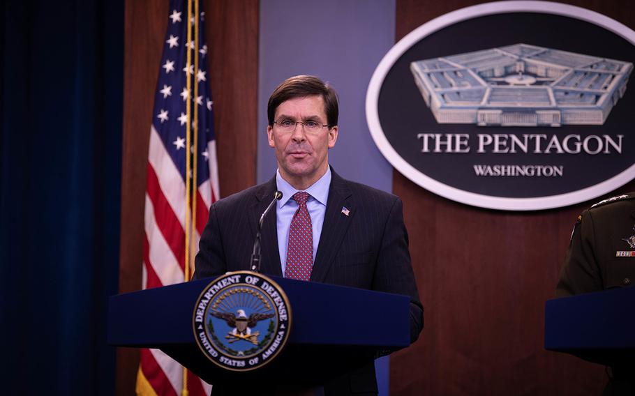 Defense Secretary Mark T. Esper attends a briefing at the Pentagon, Washington D.C., Dec. 20, 2019.