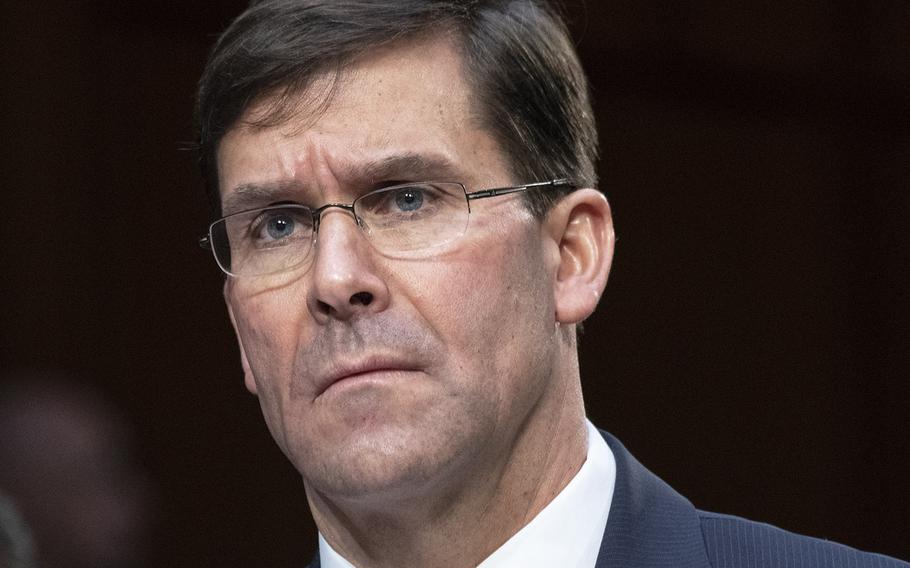 Defense Secretary Mark Esper, seen here in a March, 2019 photo, says the United States has made "no decision" about withdrawing troops from Iraq.