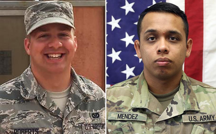 Air Force Staff Sgt. Marshal D. Robert and Army Spc. Juan Miguel Mendez Covarrubia