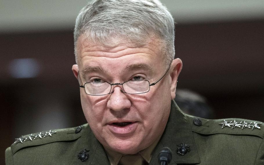Gen. Kenneth F. McKenzie, commander of the United States Central Command, testifies at a Senate Armed Services Committee hearing on Capitol Hill, March 12, 2020.