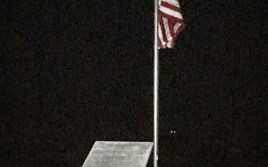 A memorial at Camp Dahlke West to U.S. Army Command Sgt. Maj. Timothy Bolyard, who was killed in an insider attack on Sept. 3, 2018, at nearby Camp Maiwand, in Logar province south of Kabul, Afghanistan.


