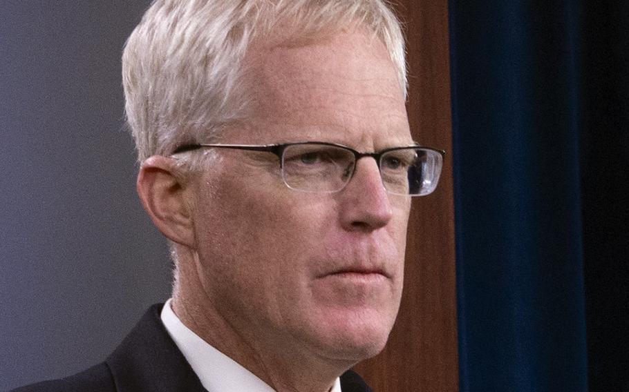 Acting Secretary of Defense Christopher C. Miller, seen here at a Pentagon ceremony on Dec. 12, 2020, has met with Afghan President Ashraf Ghani in Afghanistan.