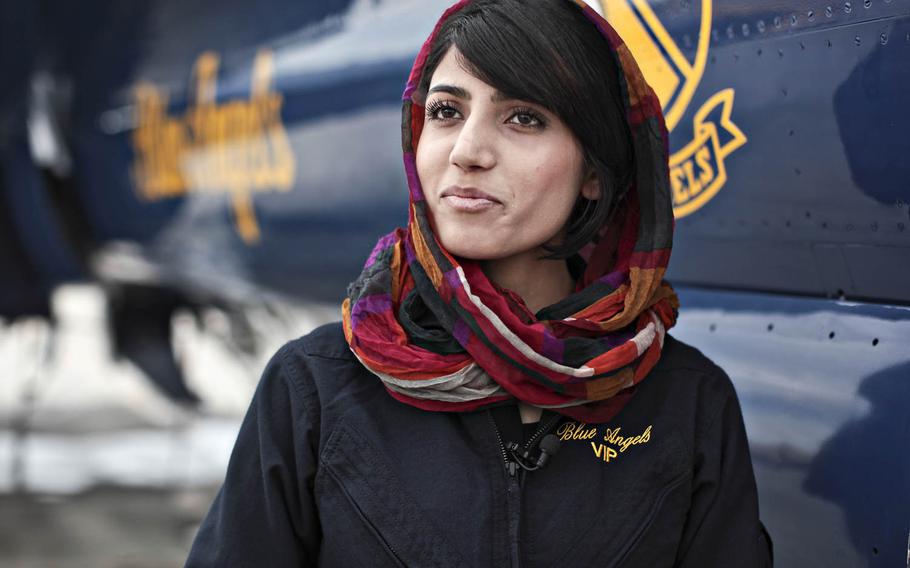 Niloofar Rahmani, Afghanistan's first female fixed-wing aviator, seen here during a visit to Naval Air Facility El Centro, Calif., in 2015, was granted asylum in the U.S. after receiving death threats from militant groups.
