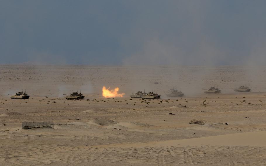 U.S. and United Arab Emirates armor forces take part in the Iron Union exercise, Feb. 4, 2021, in Abu Dhabi, UAE. The two-week exercise was expected to wrap up the following day.
