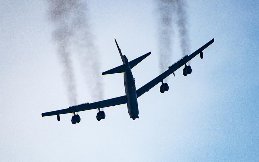 A B-52 Stratofortress flies over Washington, D.C., on July 4, 2020, as part of the "Salute to America" celebration. According to reports on April 23, 2021, two Stratofortress bombers have arrived in the Middle East as the U.S. and allied troops prepare to pull out of Afghanistan.