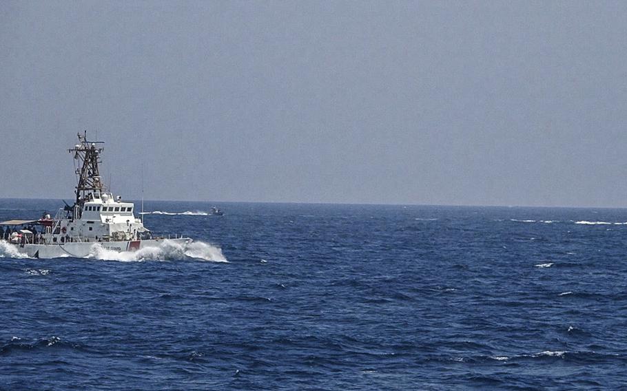 wo Iranian Islamic Revolutionary Guard Corps Navy fast in-shore attack craft, a type of speedboat armed with machine guns, conducted unsafe and unprofessional maneuvers while operating in close proximity to USCGC Maui as it transits the Strait of Hormuz with other U.S. naval vessels, May 10, 2021.