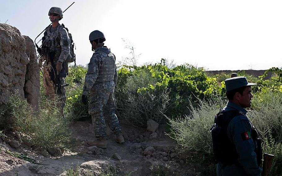 Staff Sgt. Richard Balch leads a patrol from Troop B, 1st Squadron, 71st Cavalry Regiment,  in Dand district, Kandahar province, Afghanistan. June 19, 2010.