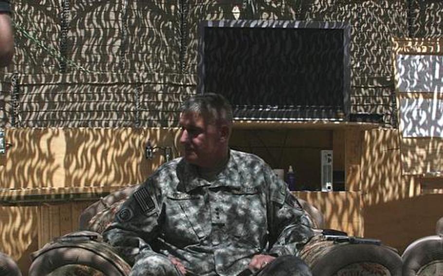 Lt. Gen. David Rodriguez, joint operations commander of the war in Afghanistan, sat with reporters Friday at Combat Outpost Senjaray in Kandahar province.